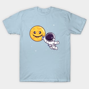 Cute Astronaut Spray Moon With Space Cartoon T-Shirt